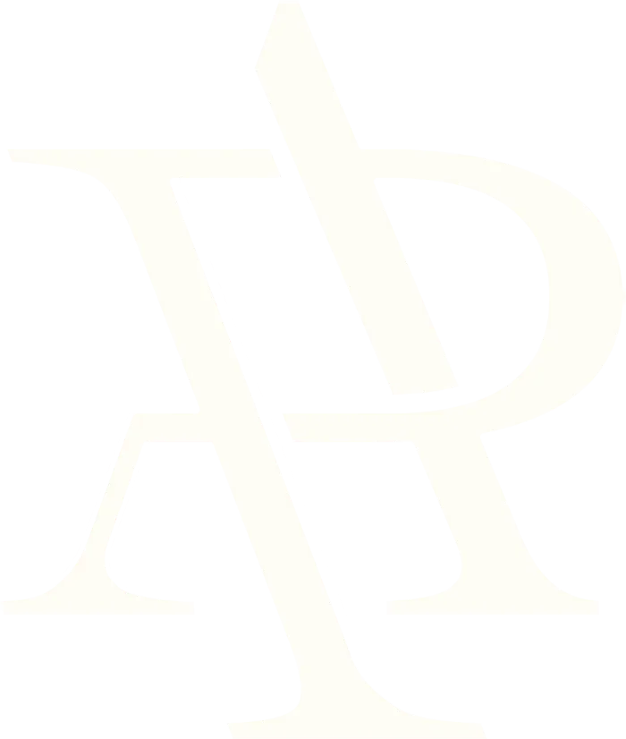 The Alli Patterson monogram: an interlocking A and P in a classic serif