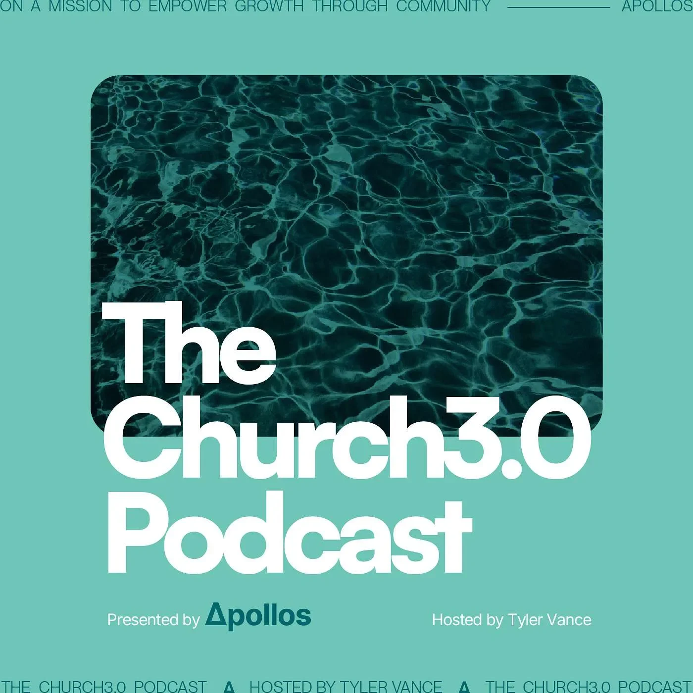 Cover art for The Church3.0 Podcast: bold white type over teal water