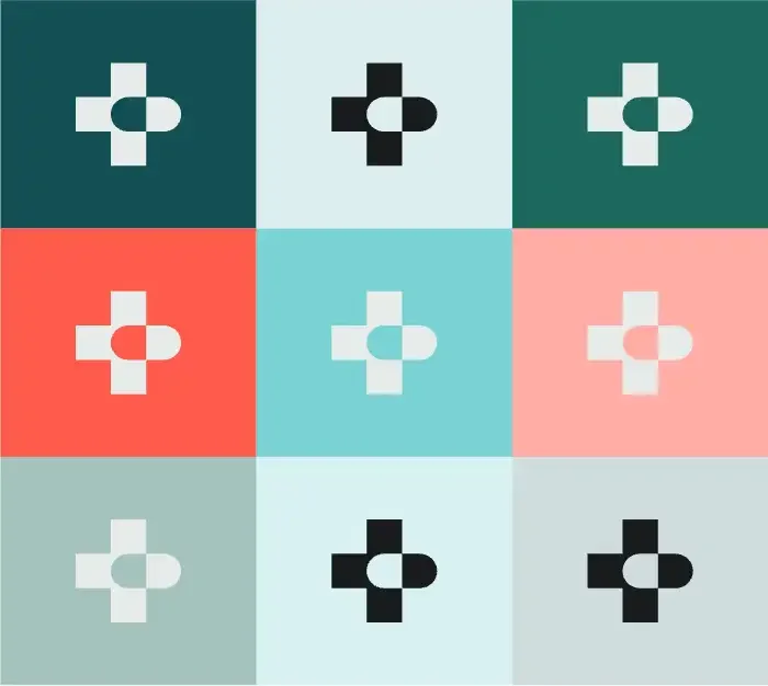 The MAP icon repeated on a 3 by 3 grid of brand colors: midnight green, vermilion, aqua and their tints