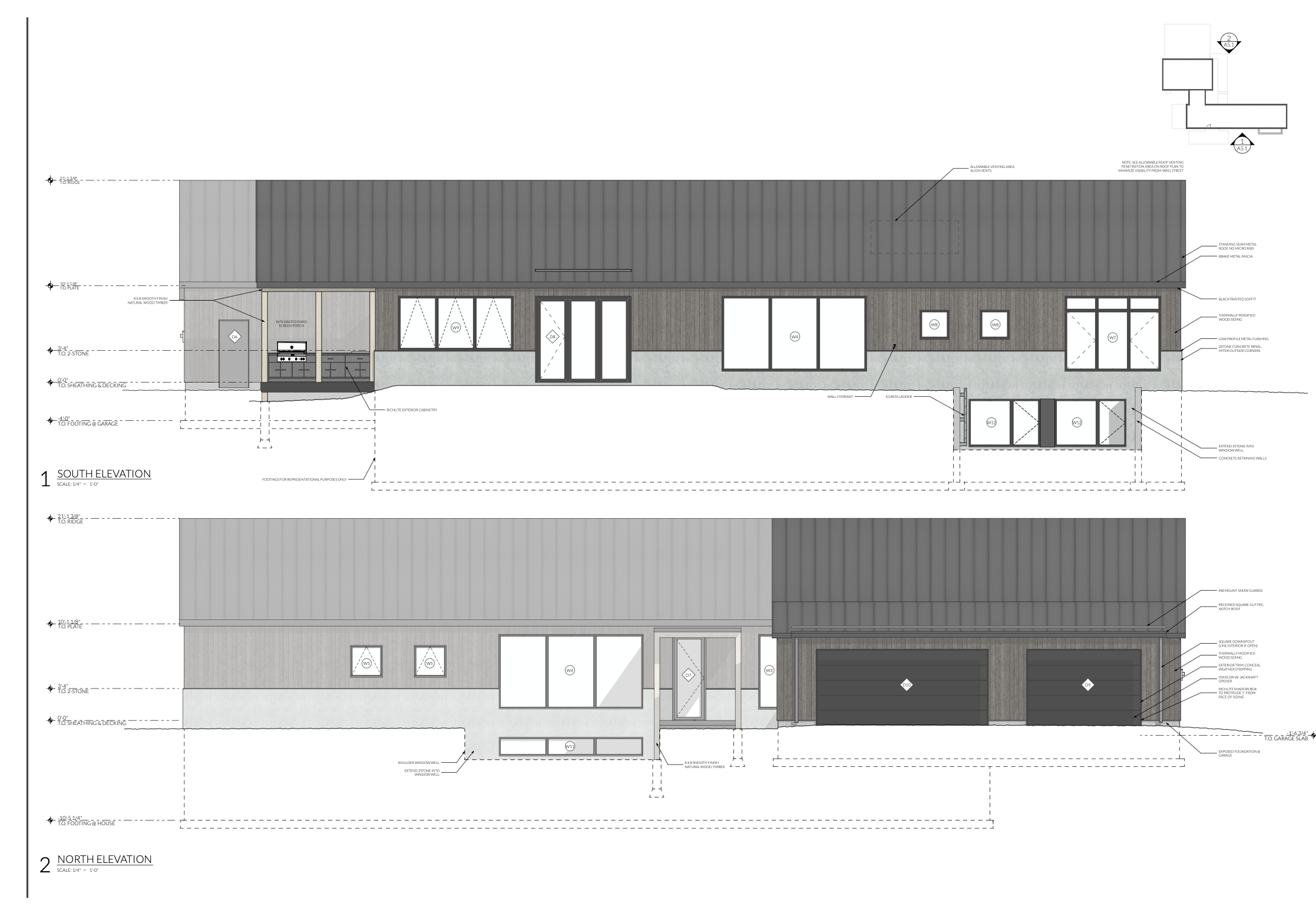 South & North Elevations
