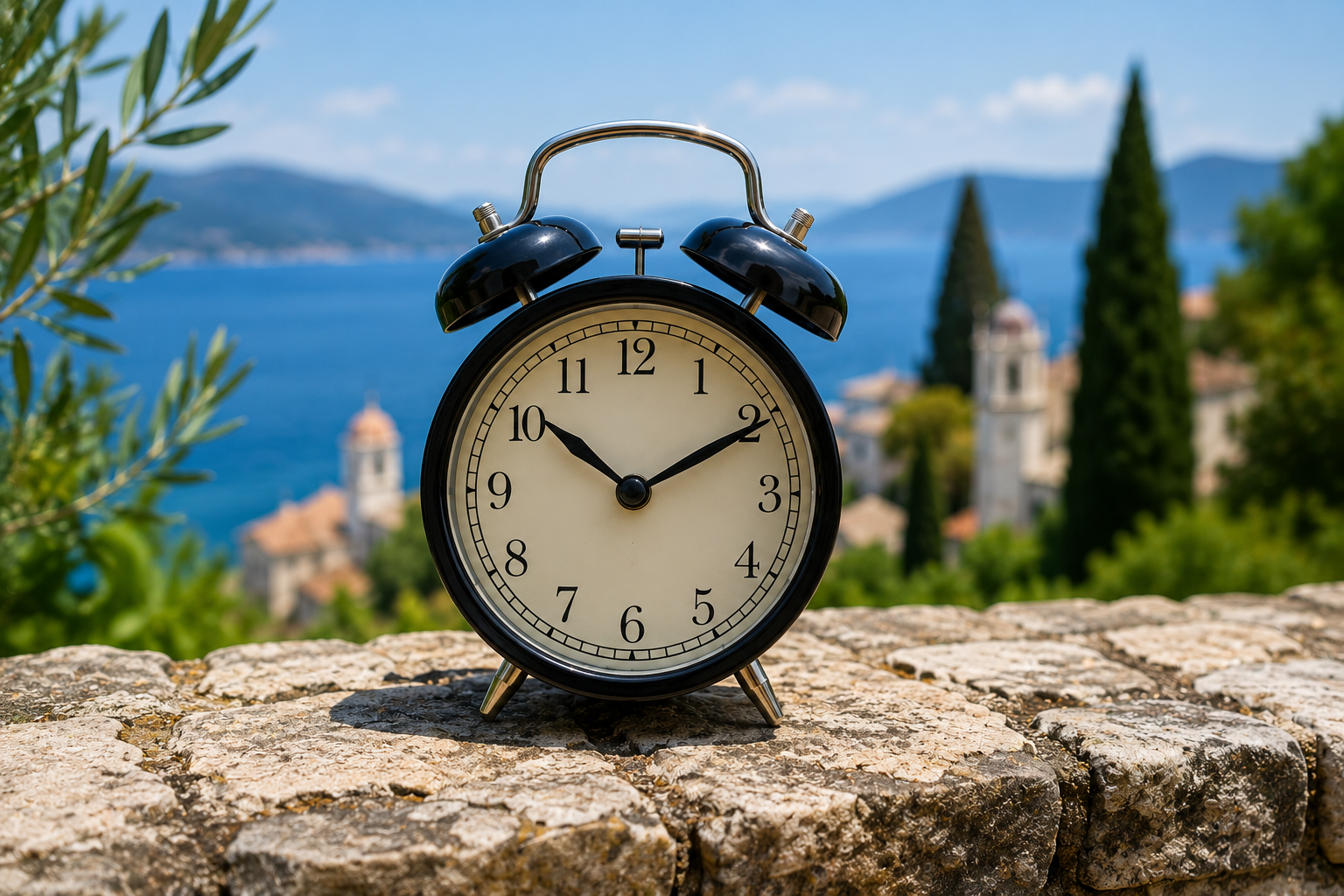 Alarm clock in Corfu representing the importance of seeking help for a cat before the last day of a holiday