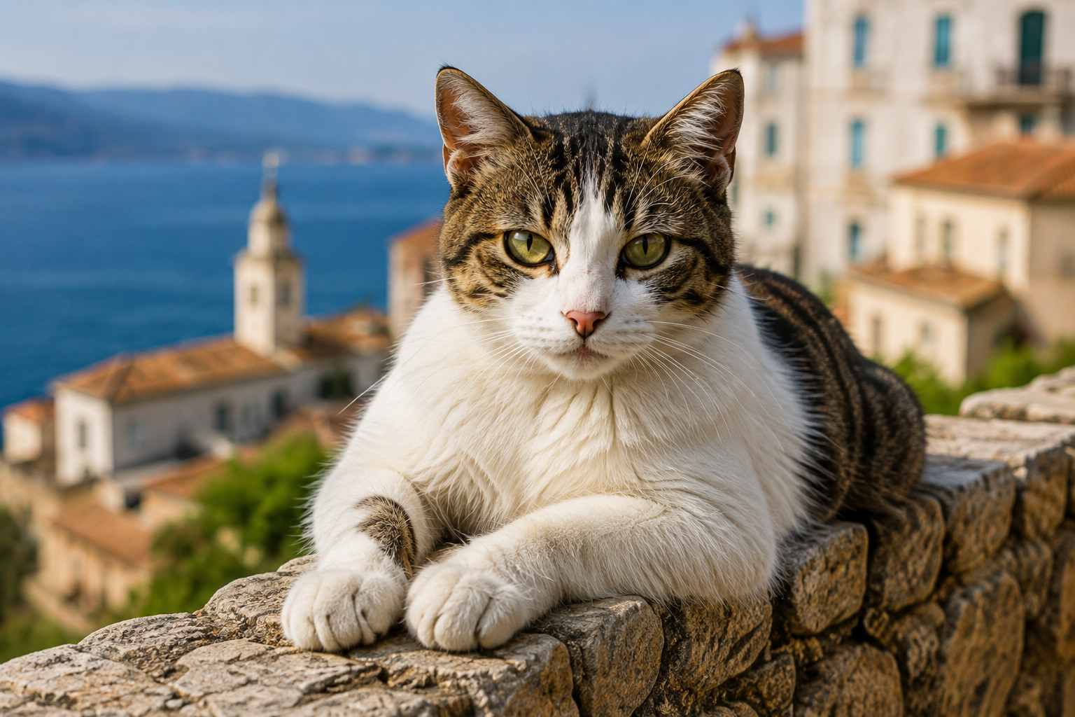 Healthy street cat in Corfu that may be cared for by local people