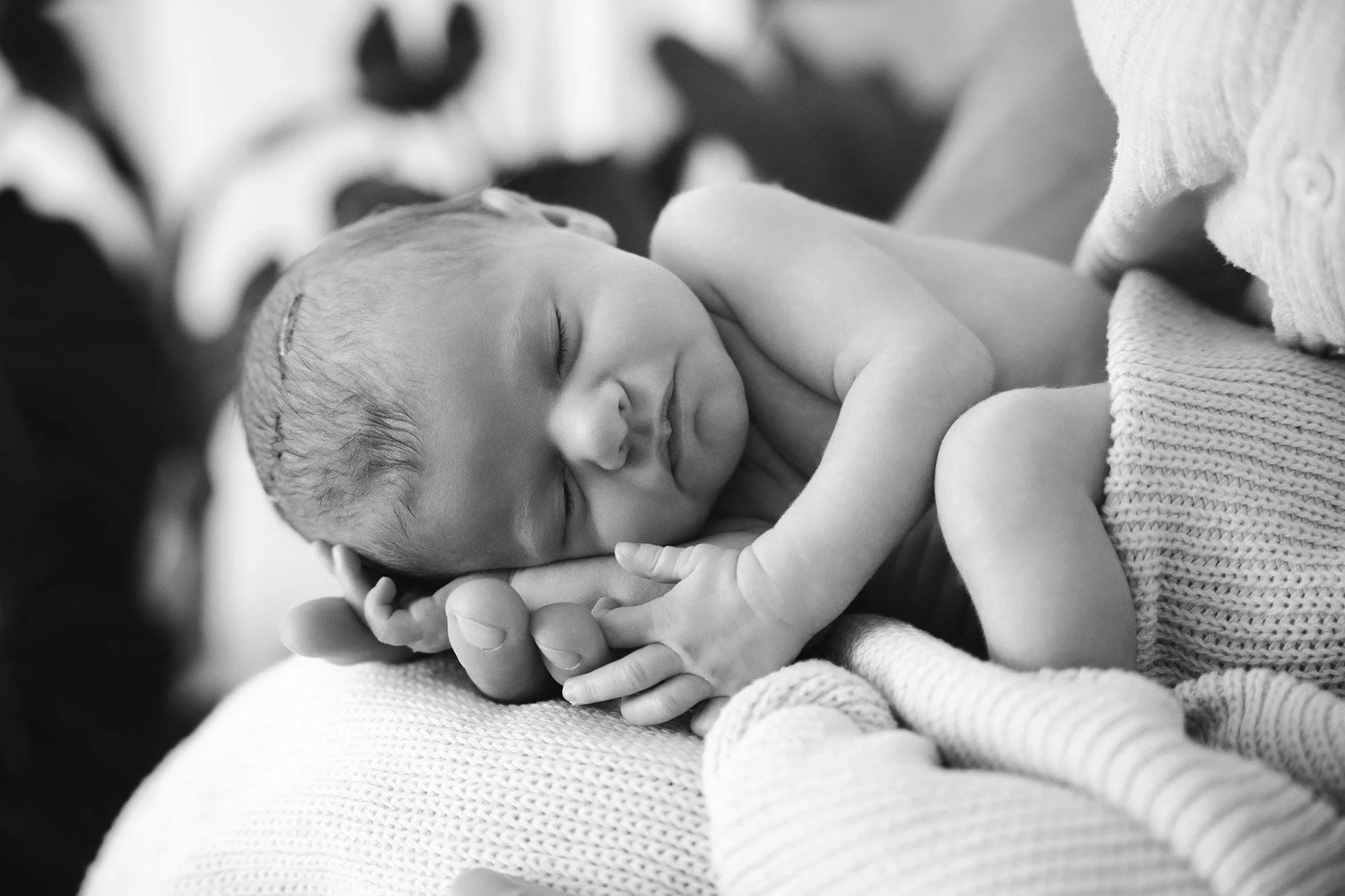 Brisbane newborn photography — black and white portrait at Foxie Studio