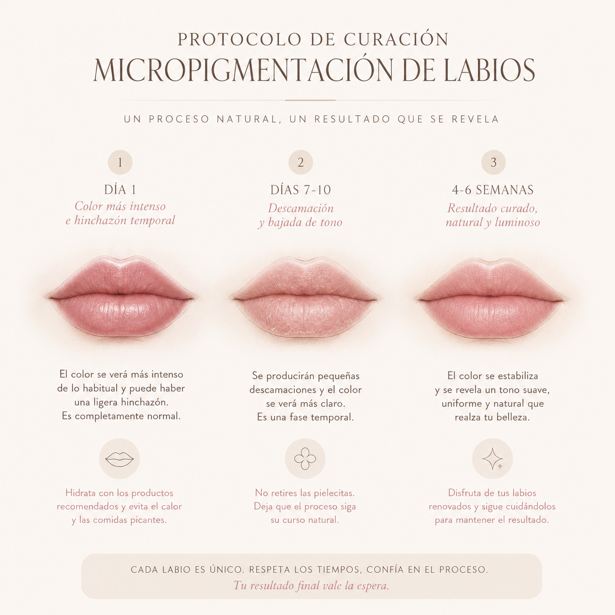Proceso de curación de micropigmentación de labios Studio Landi
