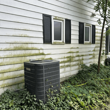 Before photo of a house in need of a expert house wash