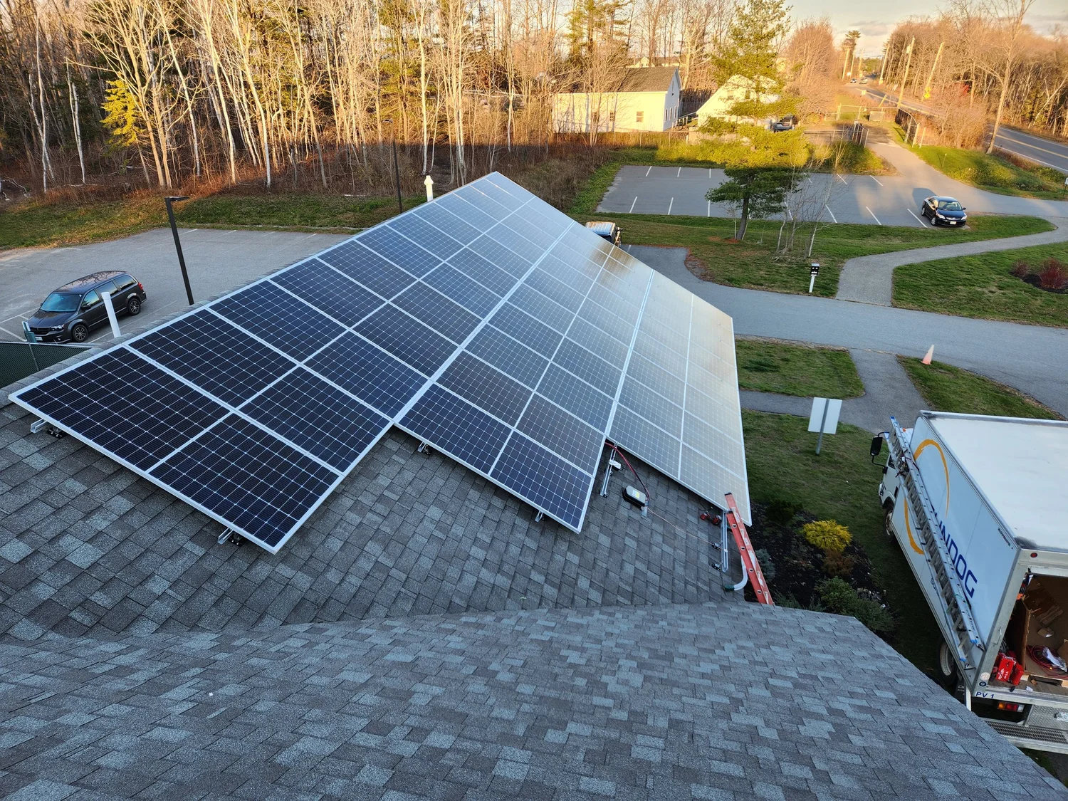 Solar electricity panels installed on a Maine home