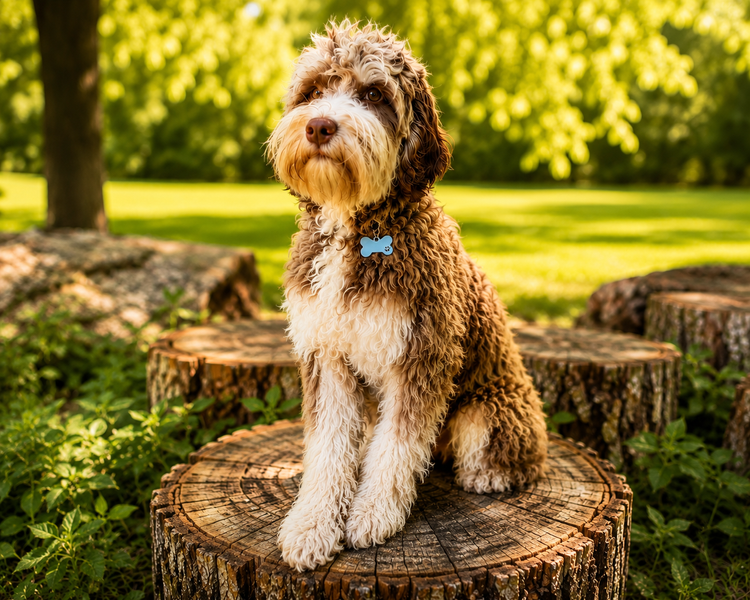 Ryder, chocolate tricolor Australian Labradoodle stud