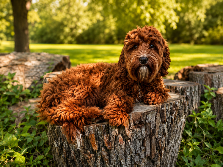 Strawberry, a red Australian Labradoodle mom