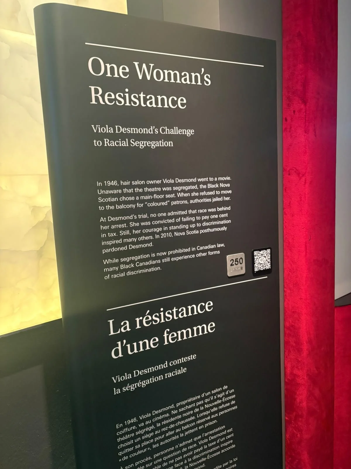An exhibition reflecting on Viola Desmond’s resistance.