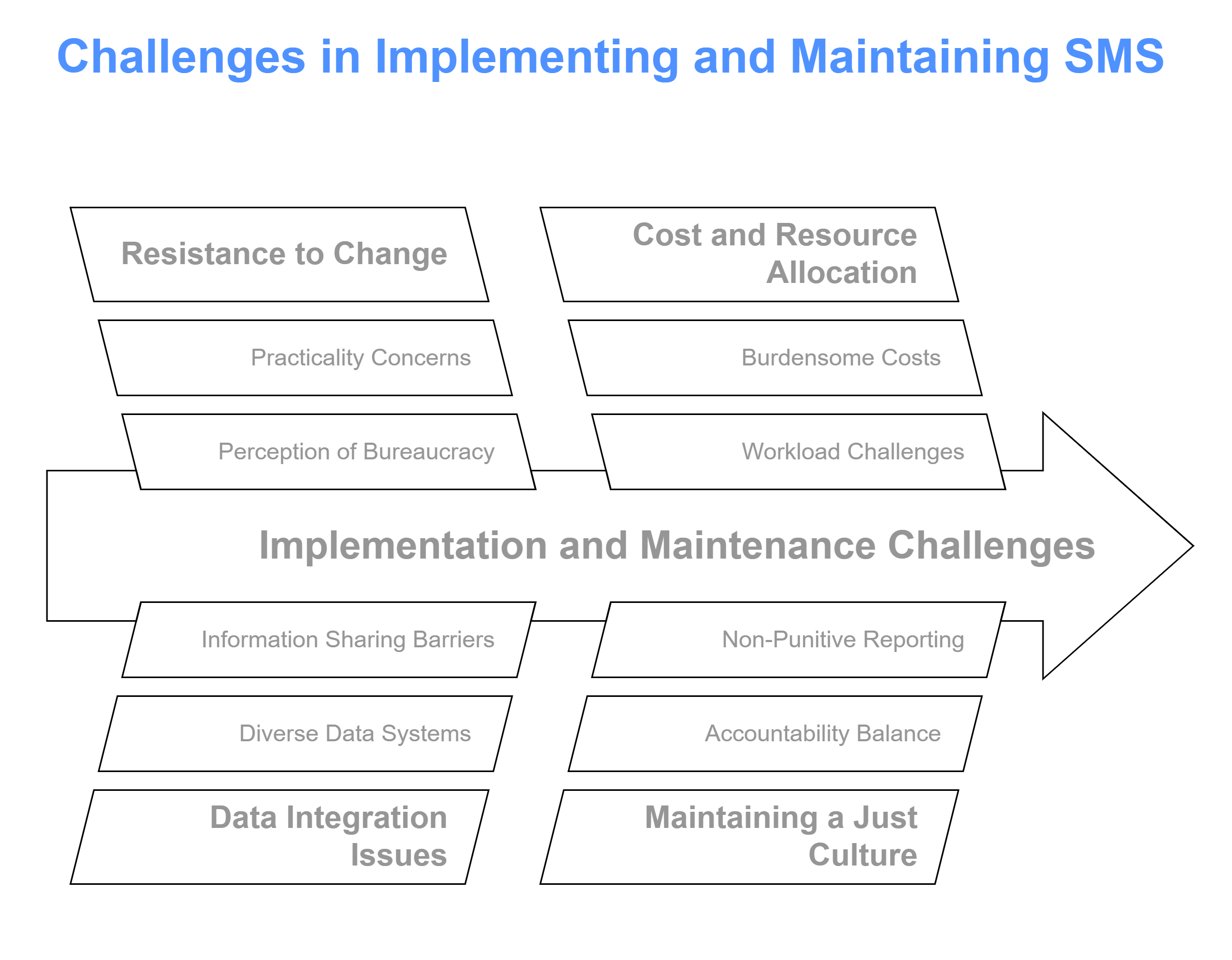 Diagram of challenges in implementing and maintaining SMS.