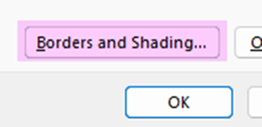 Example of a Word table borders and shading menu item.