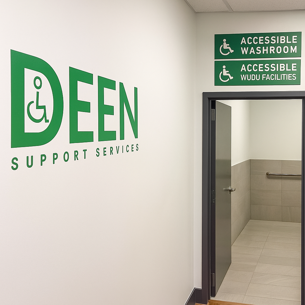 Elder with walker entering accessible prayer hall