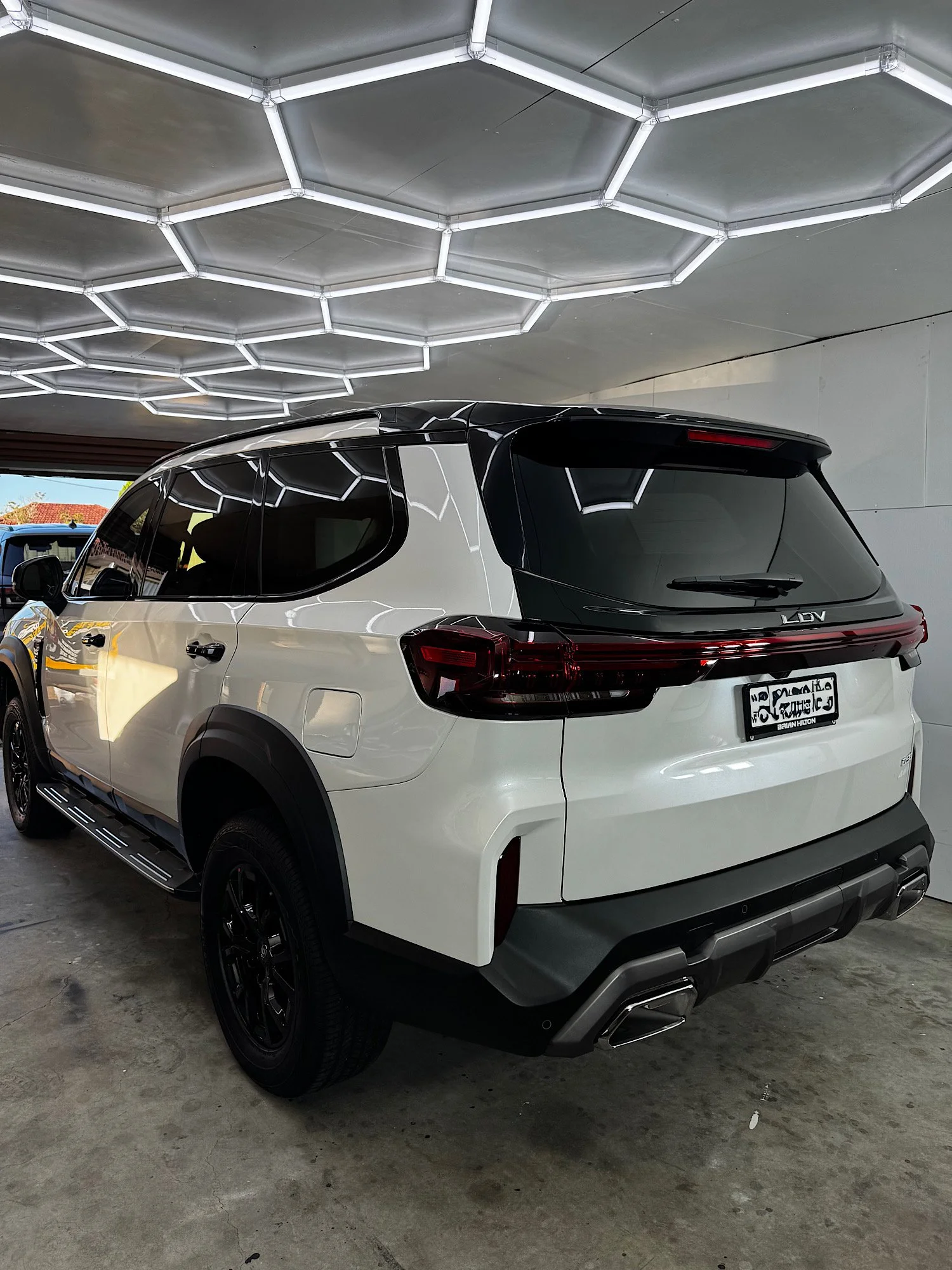 Rear three-quarter view of the finished white 2026 LDV D90 at RD Mobile Car Detailing in Wyong