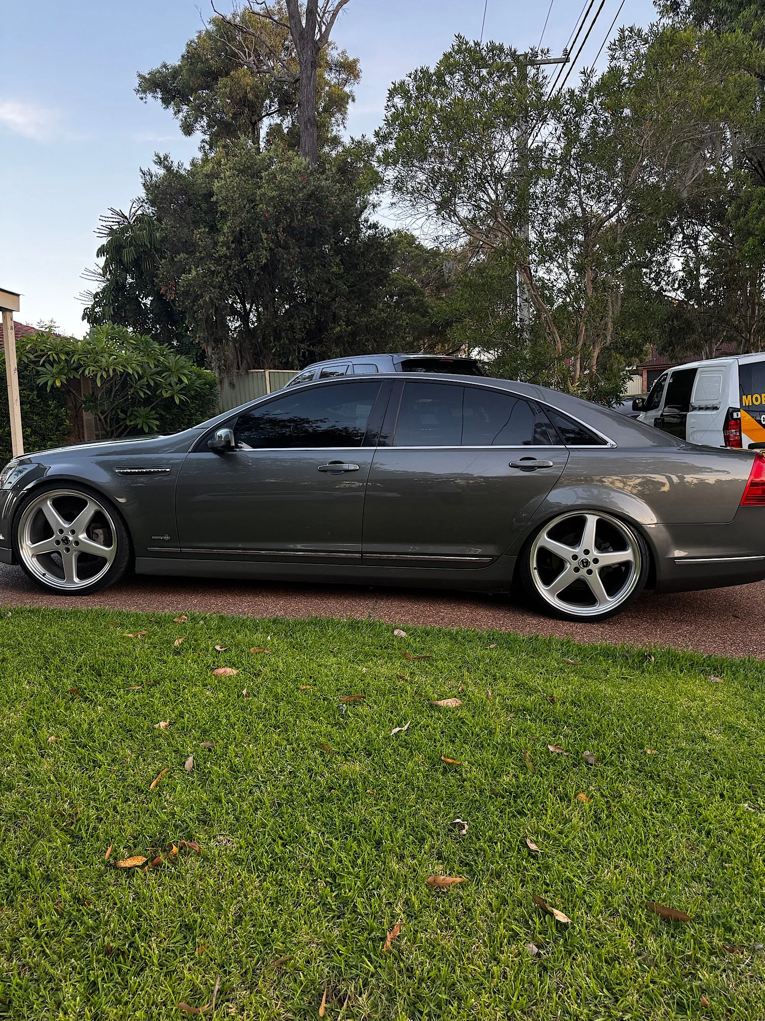 Lowered Holden Caprice V side detail with full window tint Central Coast NSW