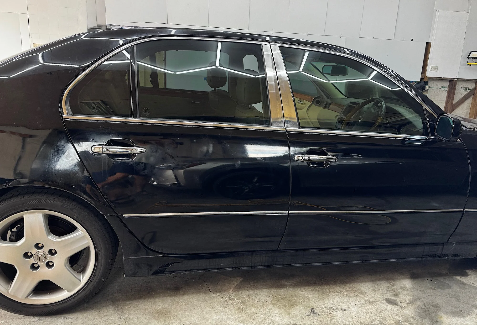Side view of a 2005 Lexus LS 430 with completed 3M Ceramic IR window tint