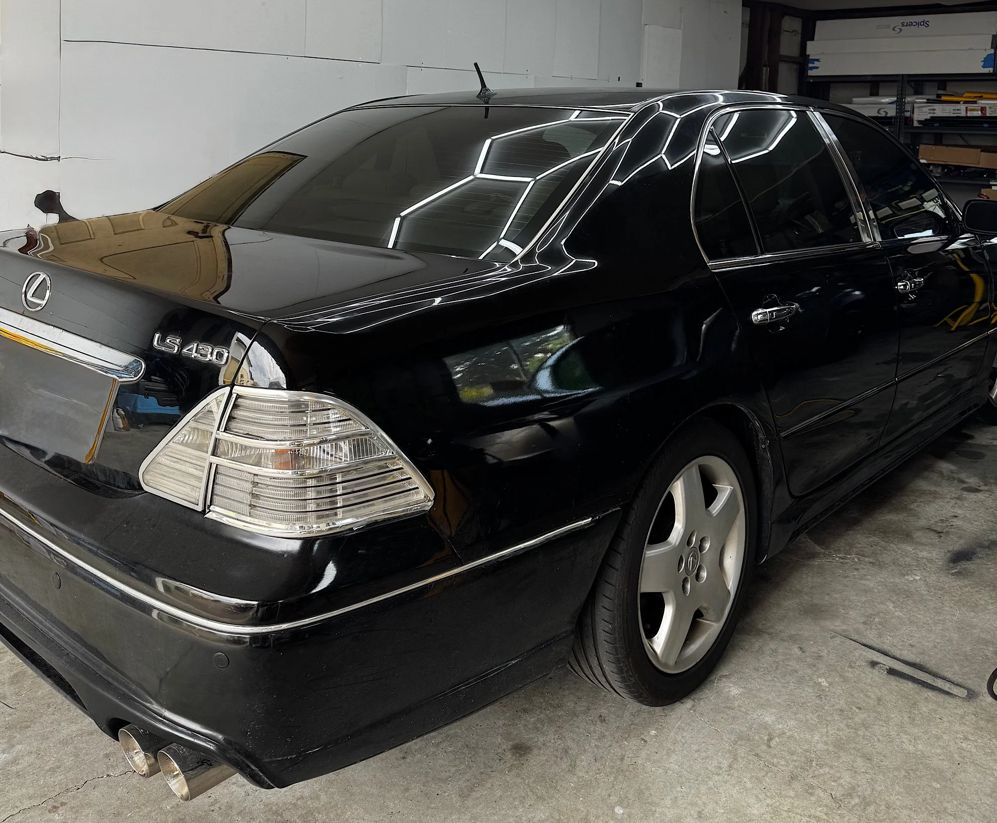 Rear three-quarter view of a 2005 Lexus LS 430 after full window tint installation using 3M Ceramic IR