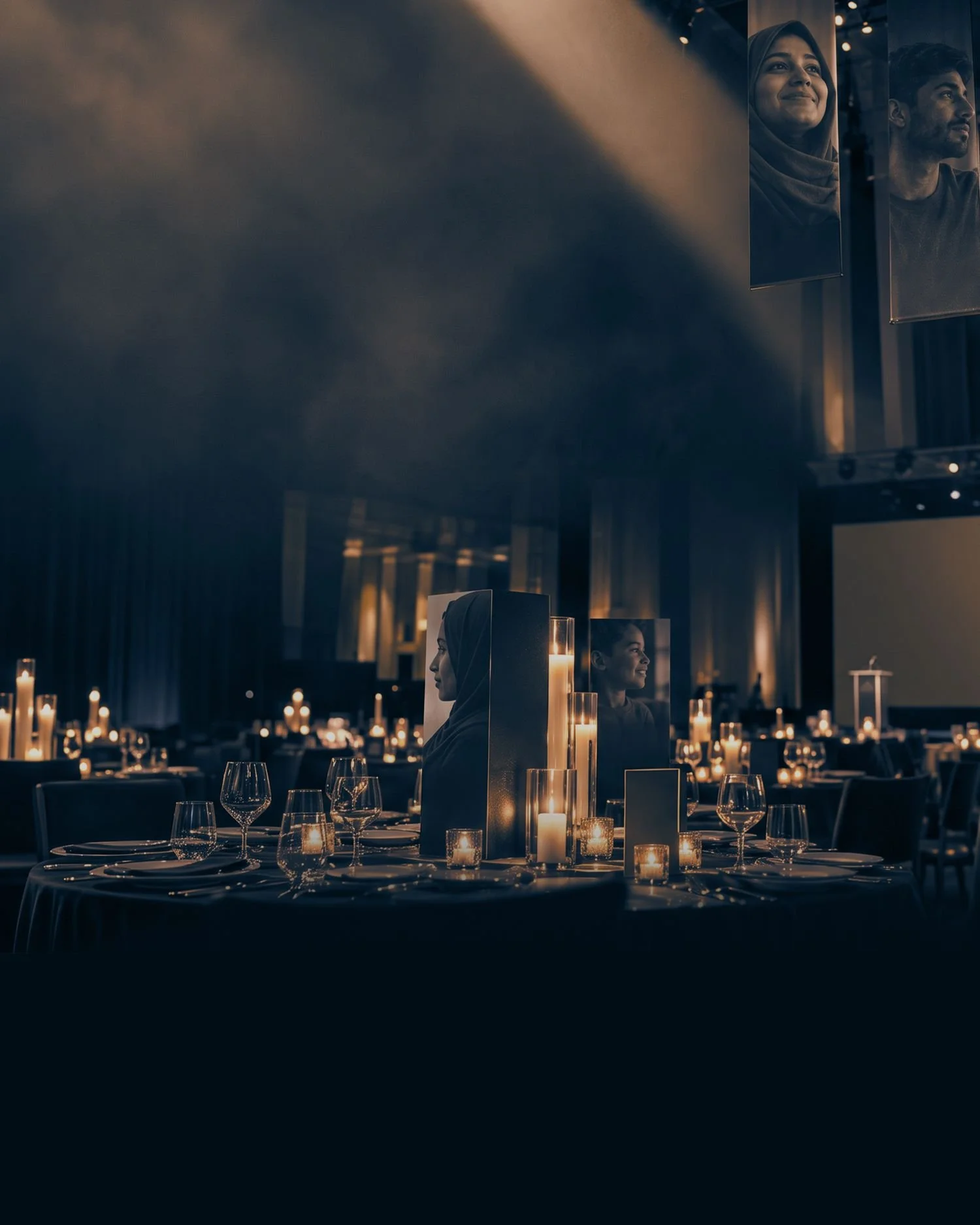 Candlelit gala dinner hall