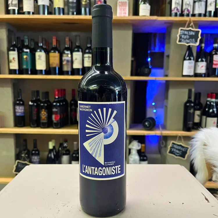Bottle of L'Antagoniste Cabernet Sauvignon on the shop counter