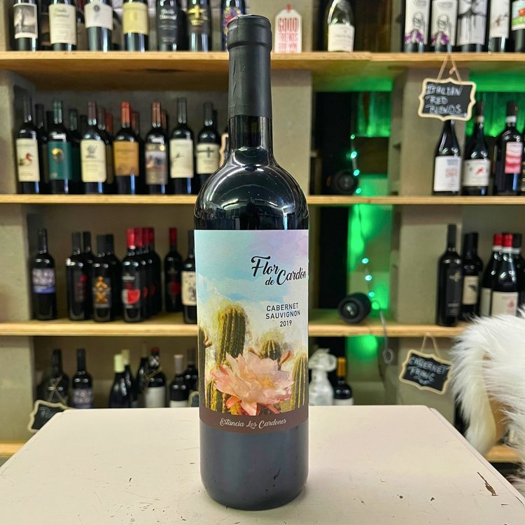 Bottle of Flor de Cardón Cabernet Sauvignon 2019 on the shop counter