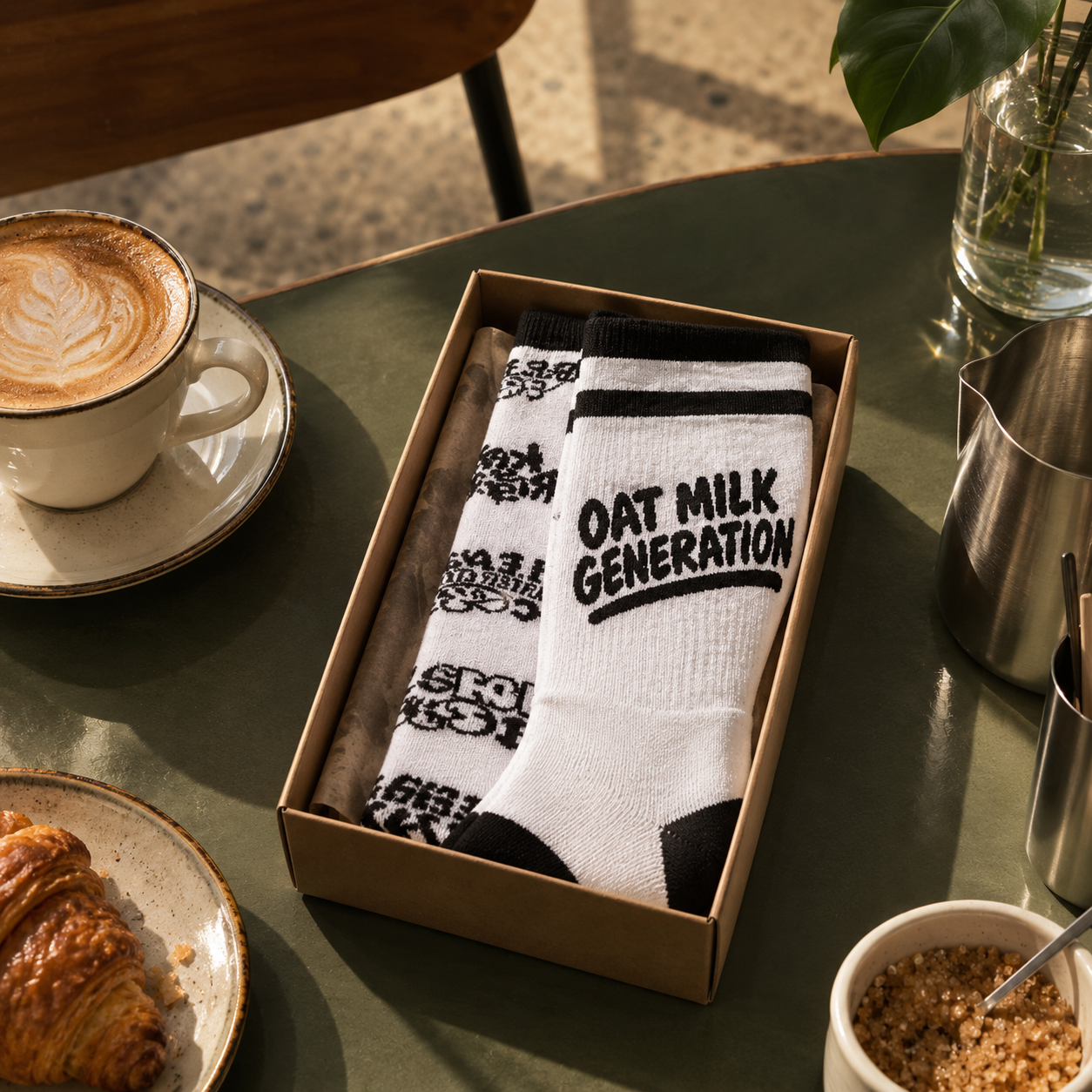 Client gift box with branded socks and packaging