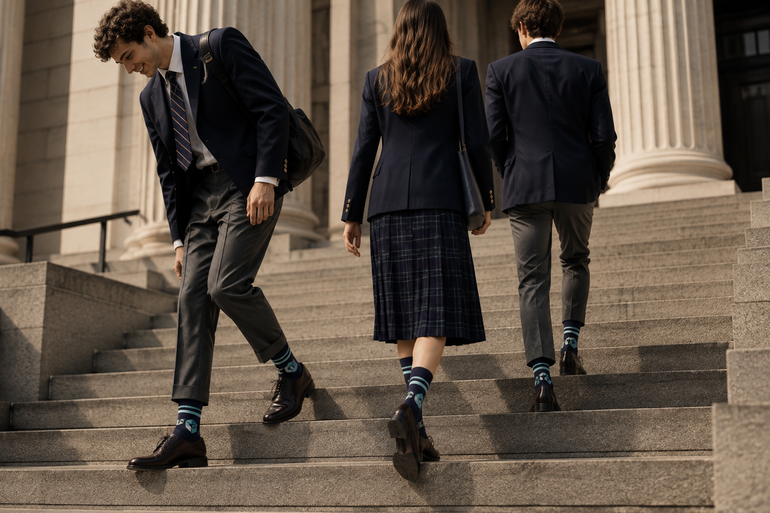 Students on institutional steps