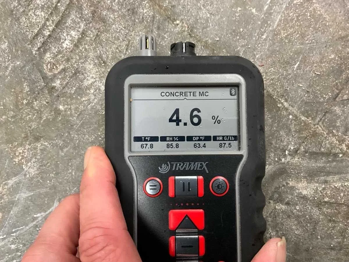 Moisture meter evaluation of exposed concrete during the Sunnyvale project.