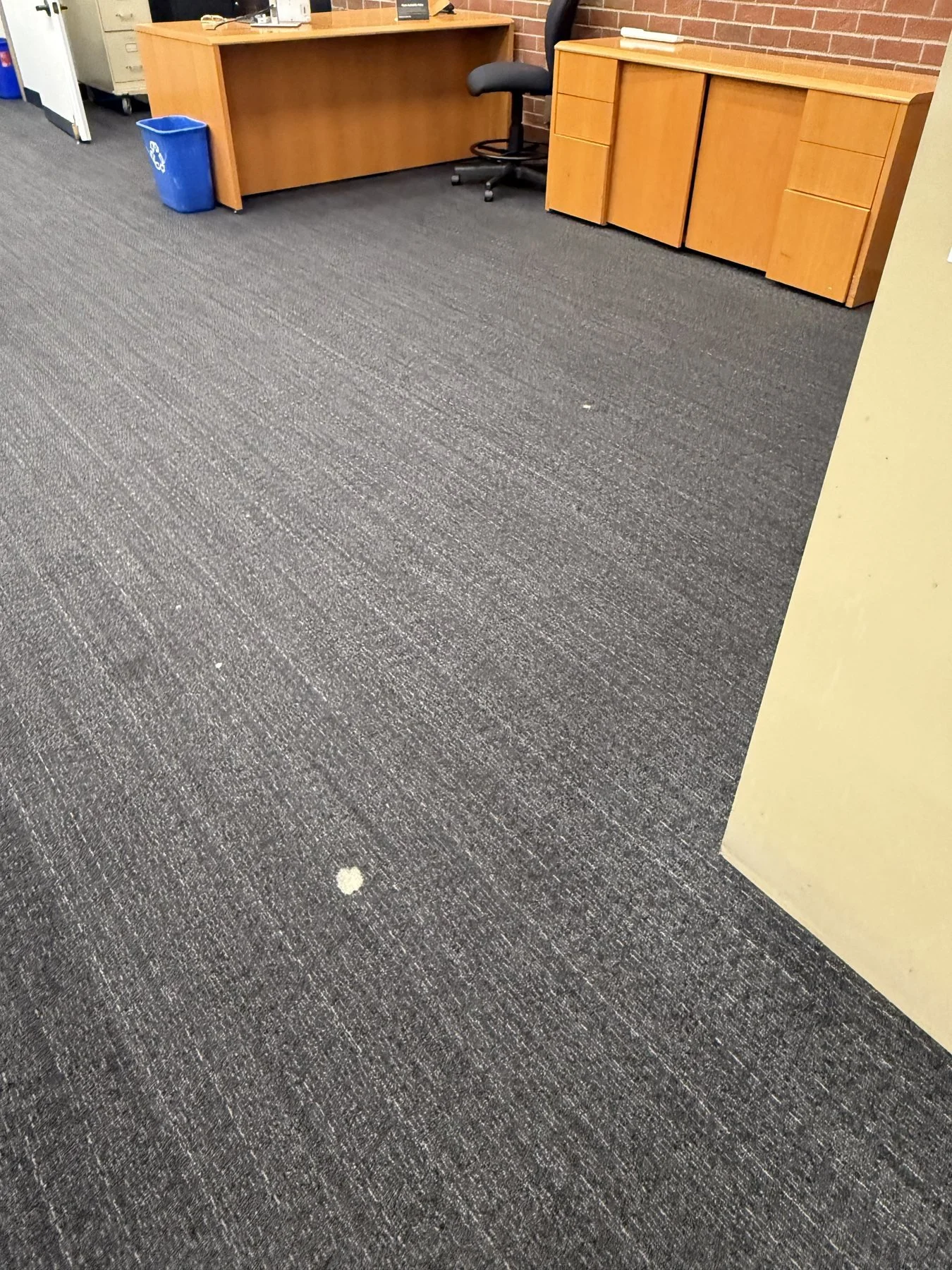 Bleach spotting in the existing Powerbond floor before AFI’s Grand Lake, Oakland repair work.