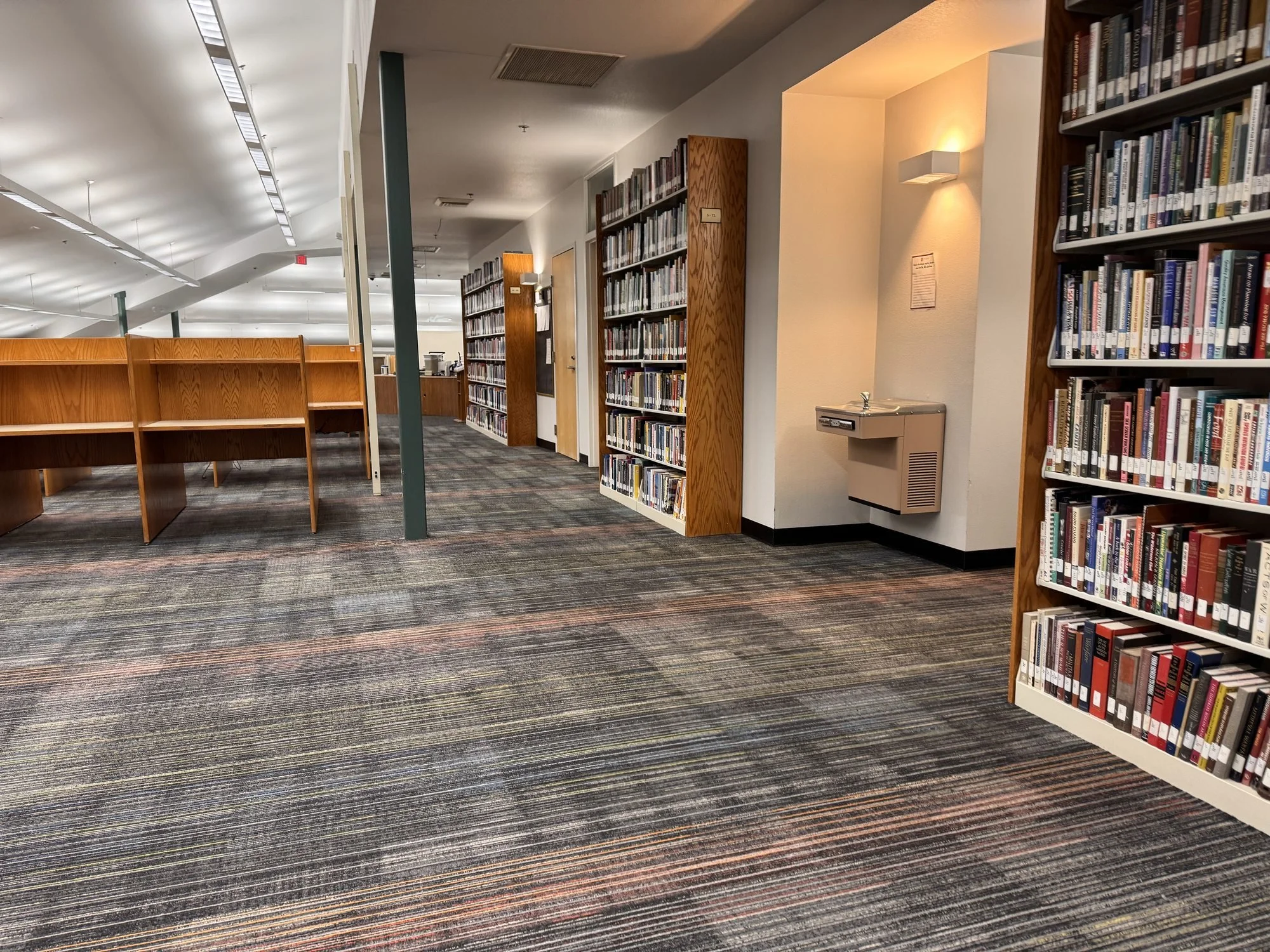 Completed upstairs library carpet at Simpson University.