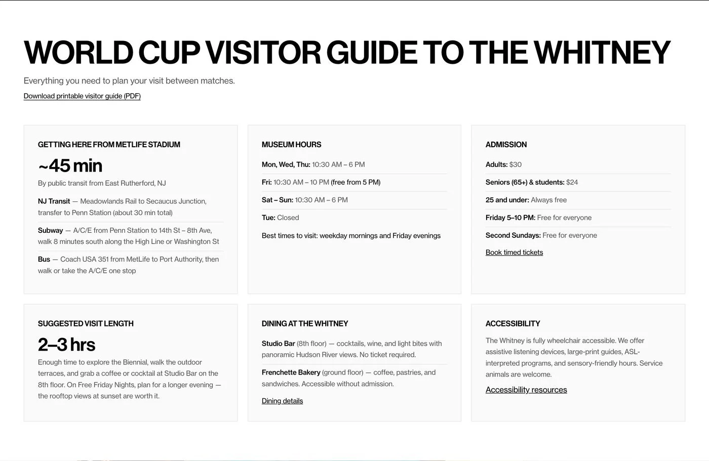 World Cup Visitor Guide to the Whitney
