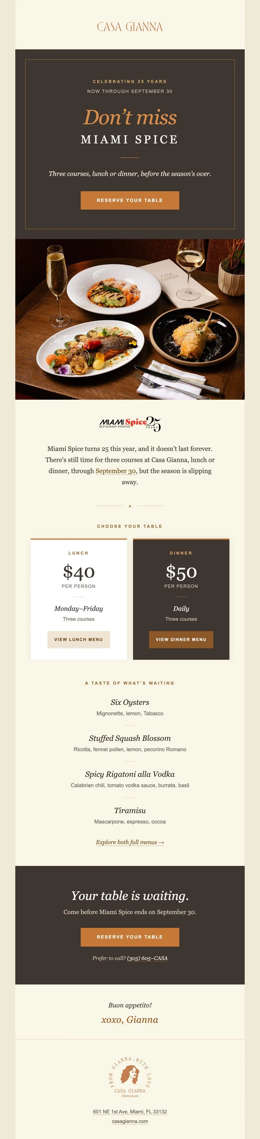 The last-call email, with the reserve button in the hero