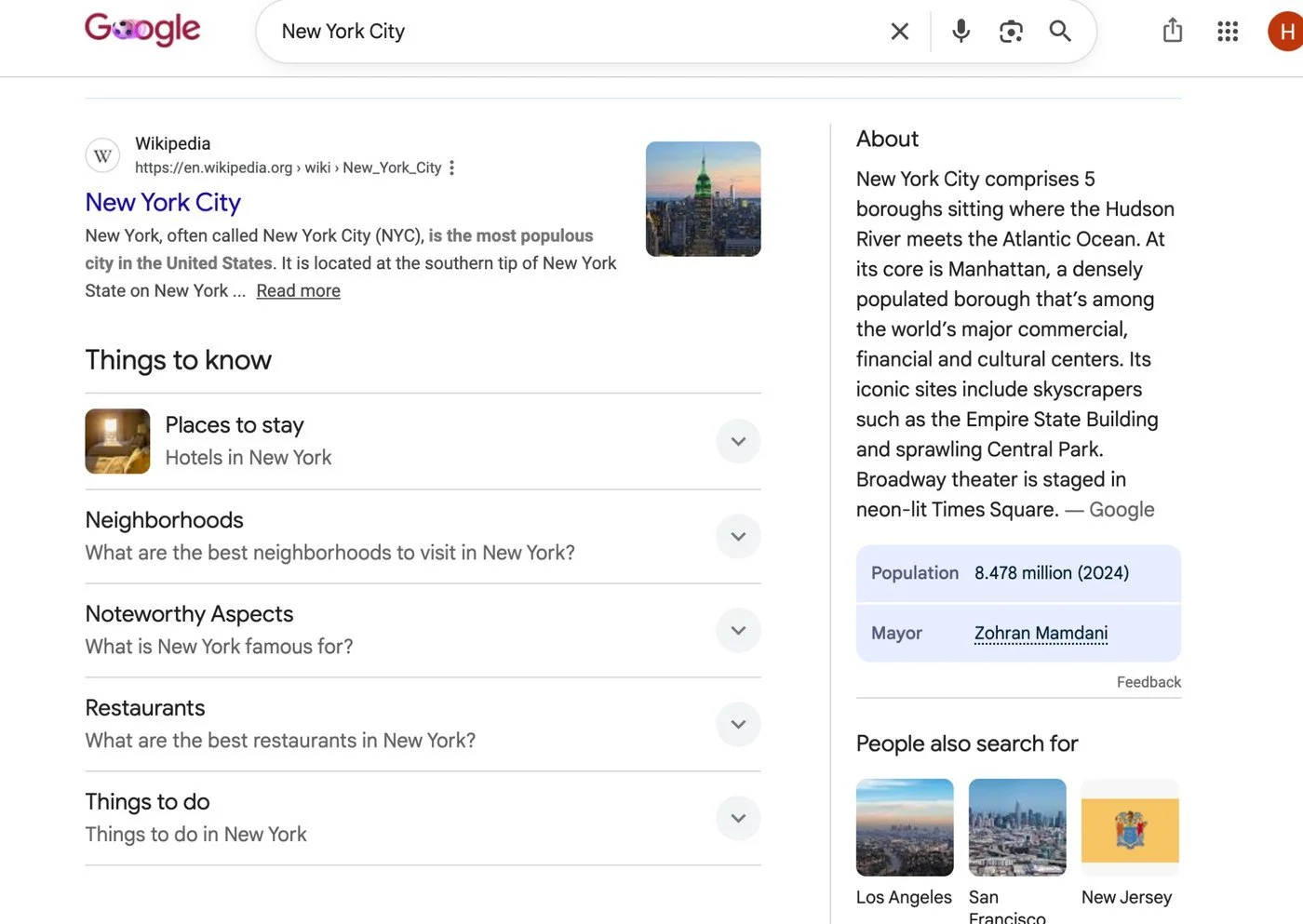 Knowledge Panel: "New York City"