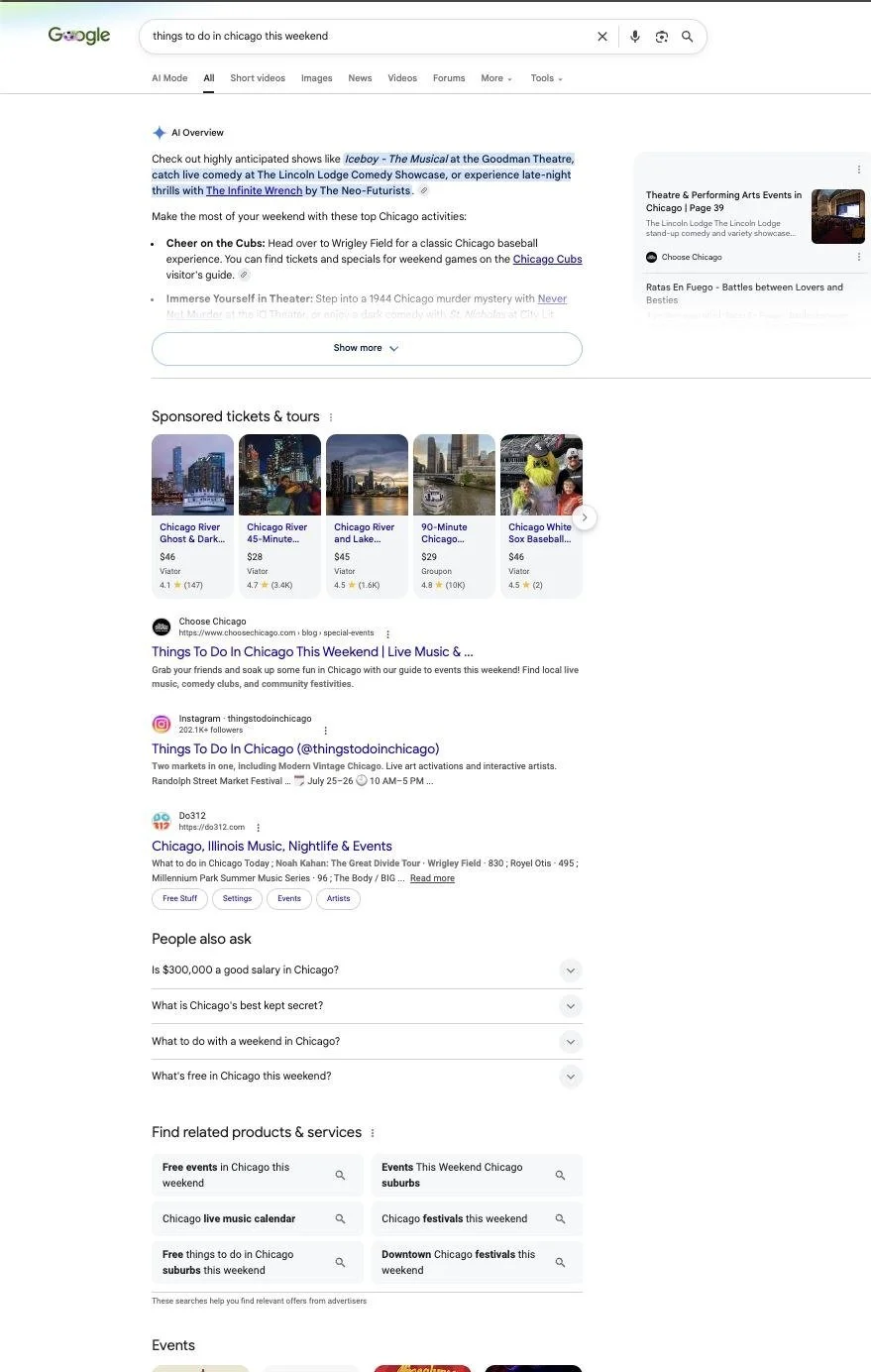 Google results for things to do in chicago this weekend