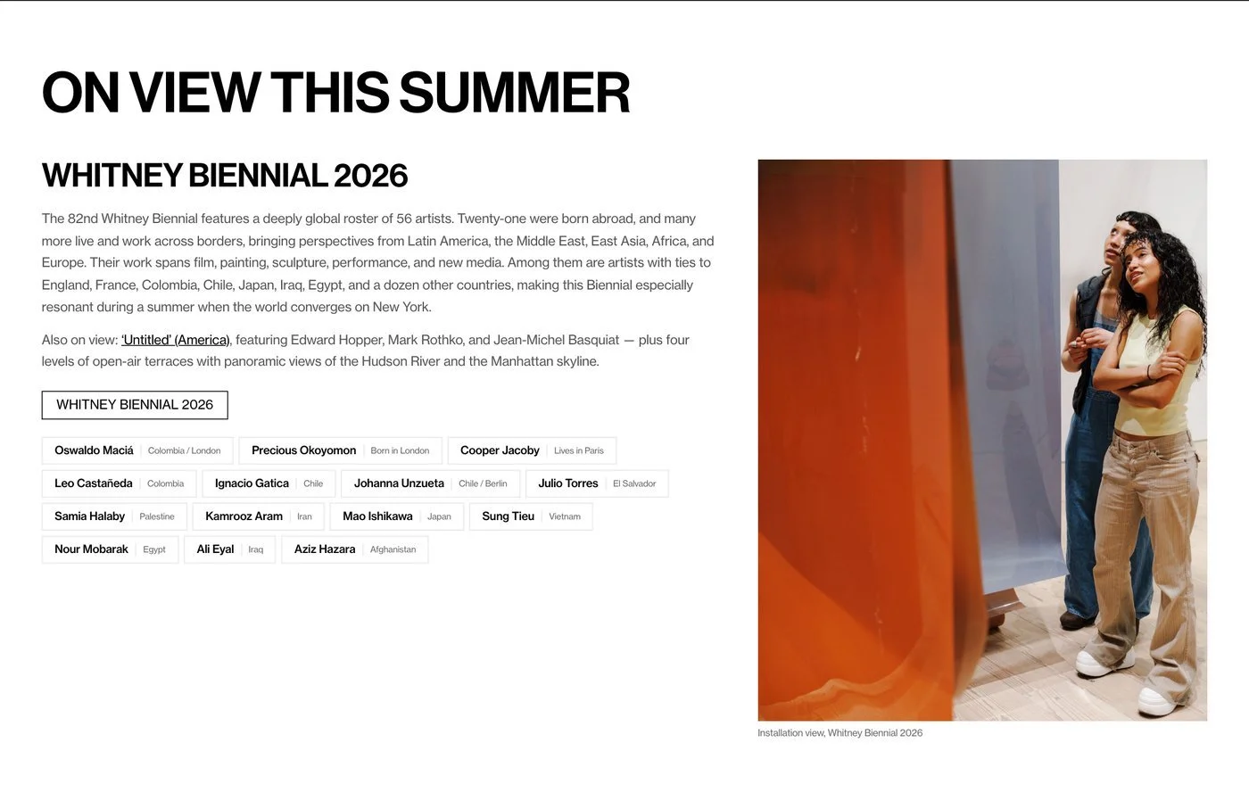 On View This Summer, with the artist tags
