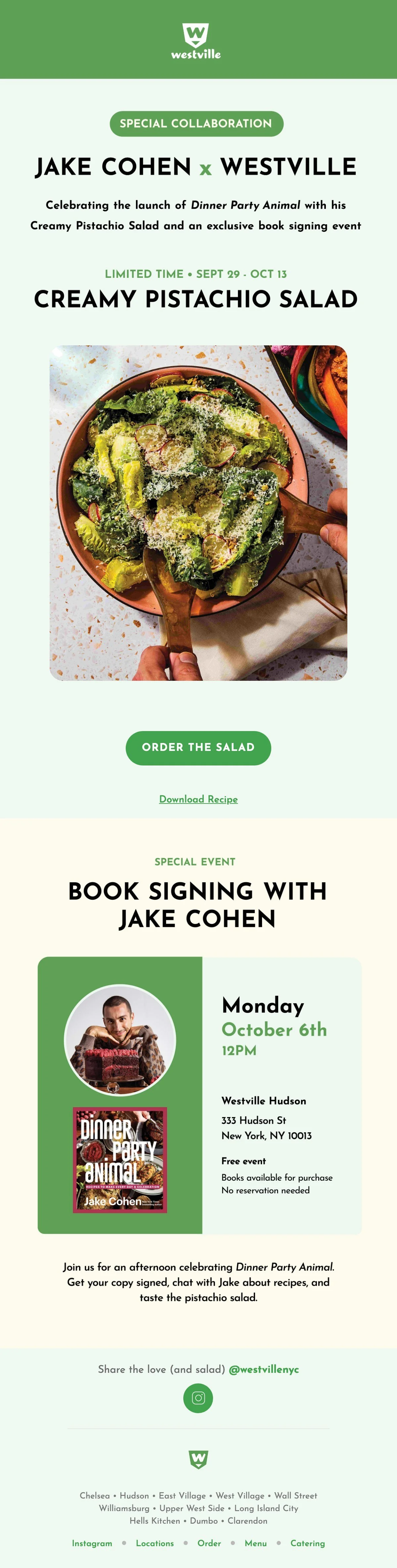 Jake Cohen salad and book event