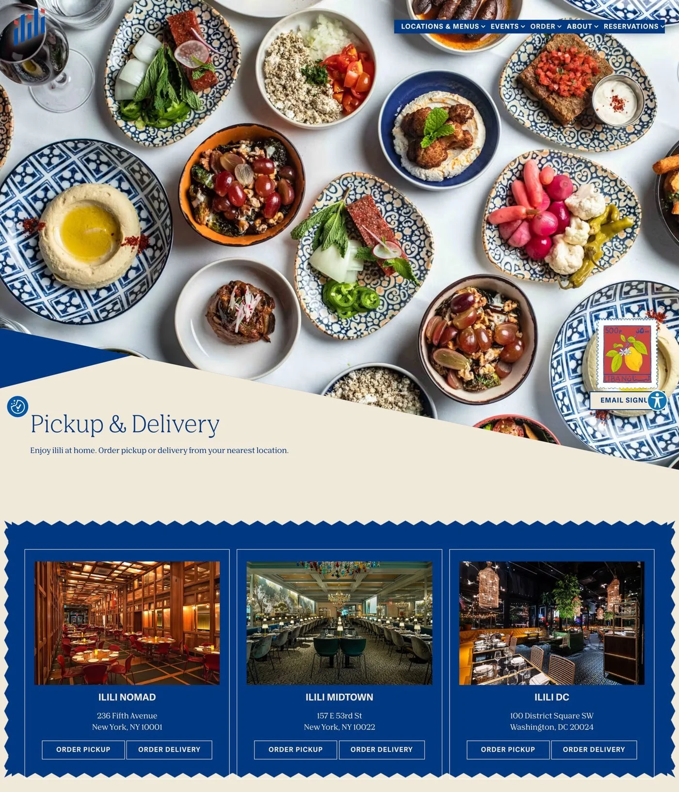 The pickup and delivery page