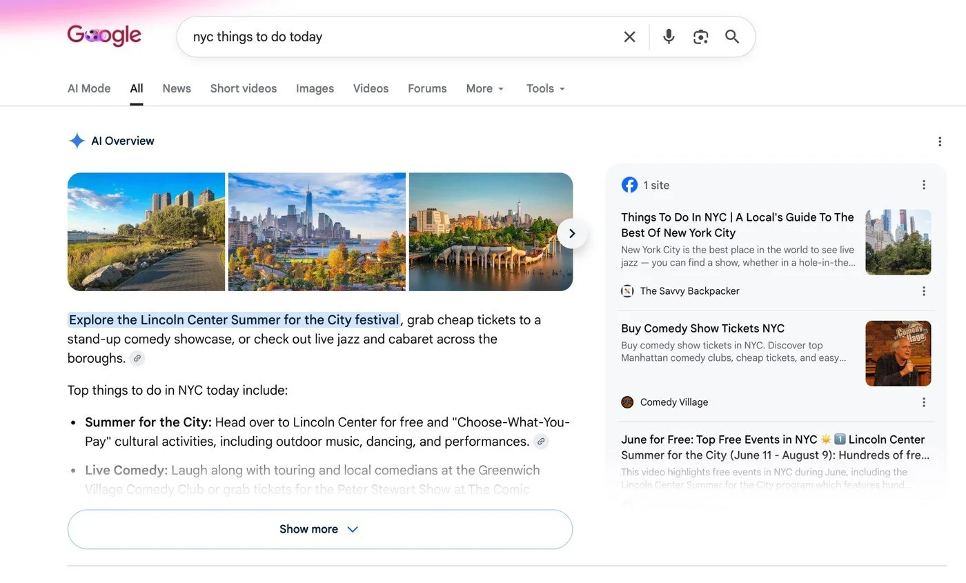 AI Overview: "nyc things to do today"
