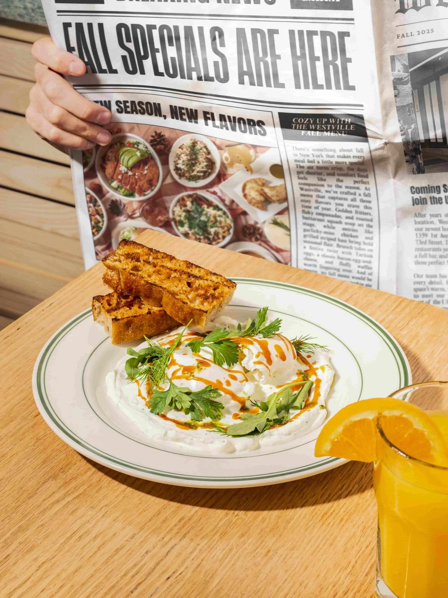 Westville Turkish eggs brunch newspaper artwork