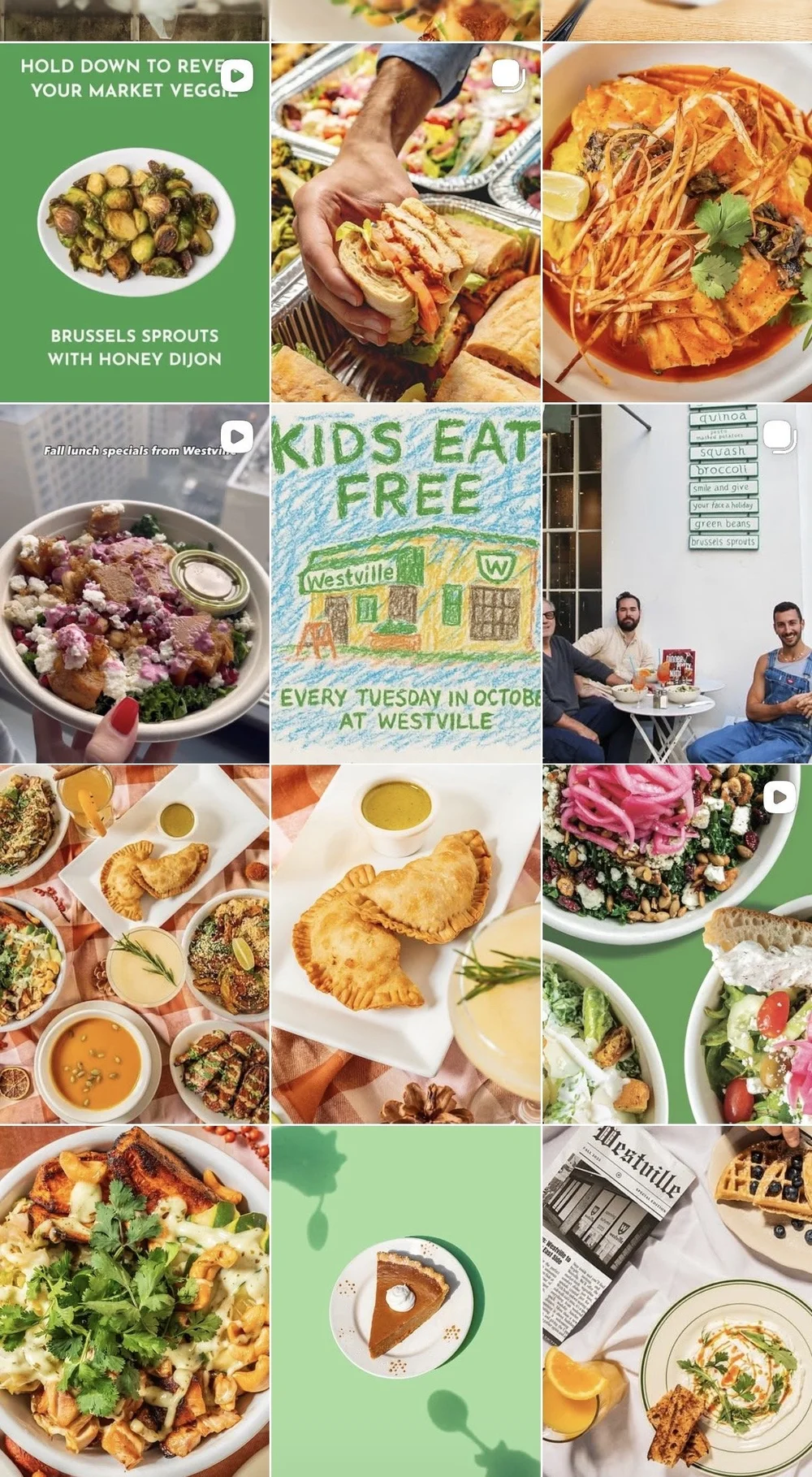 Westville Instagram feed showing seasonal food, promotions and restaurant photography