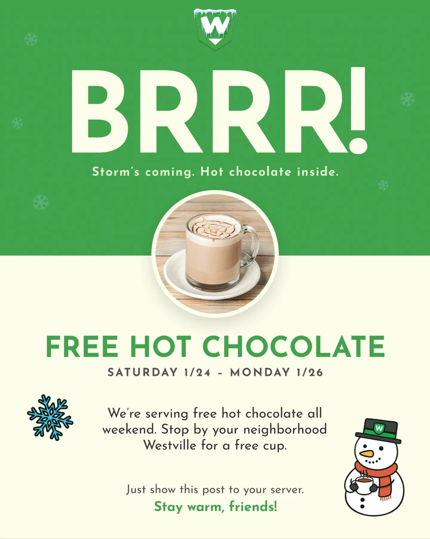 Westville free hot chocolate promotion