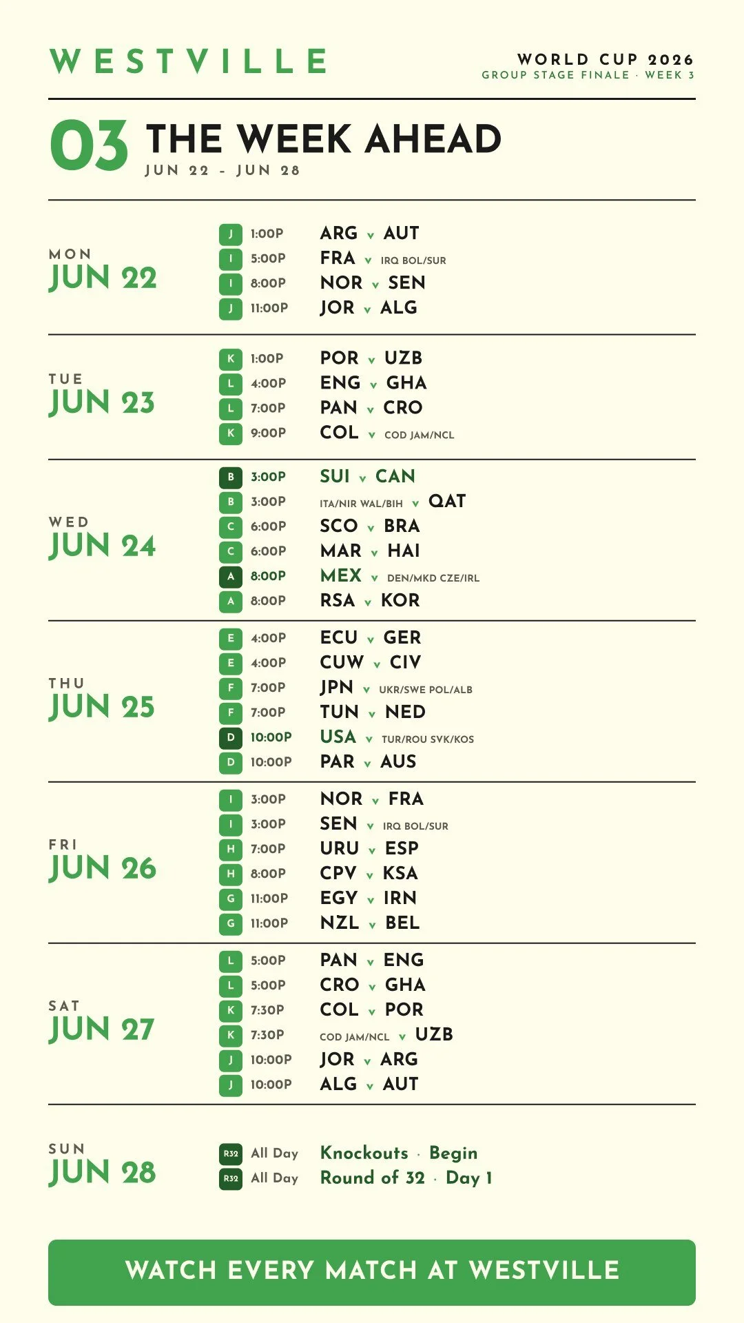 Week 3, June 22 to 28