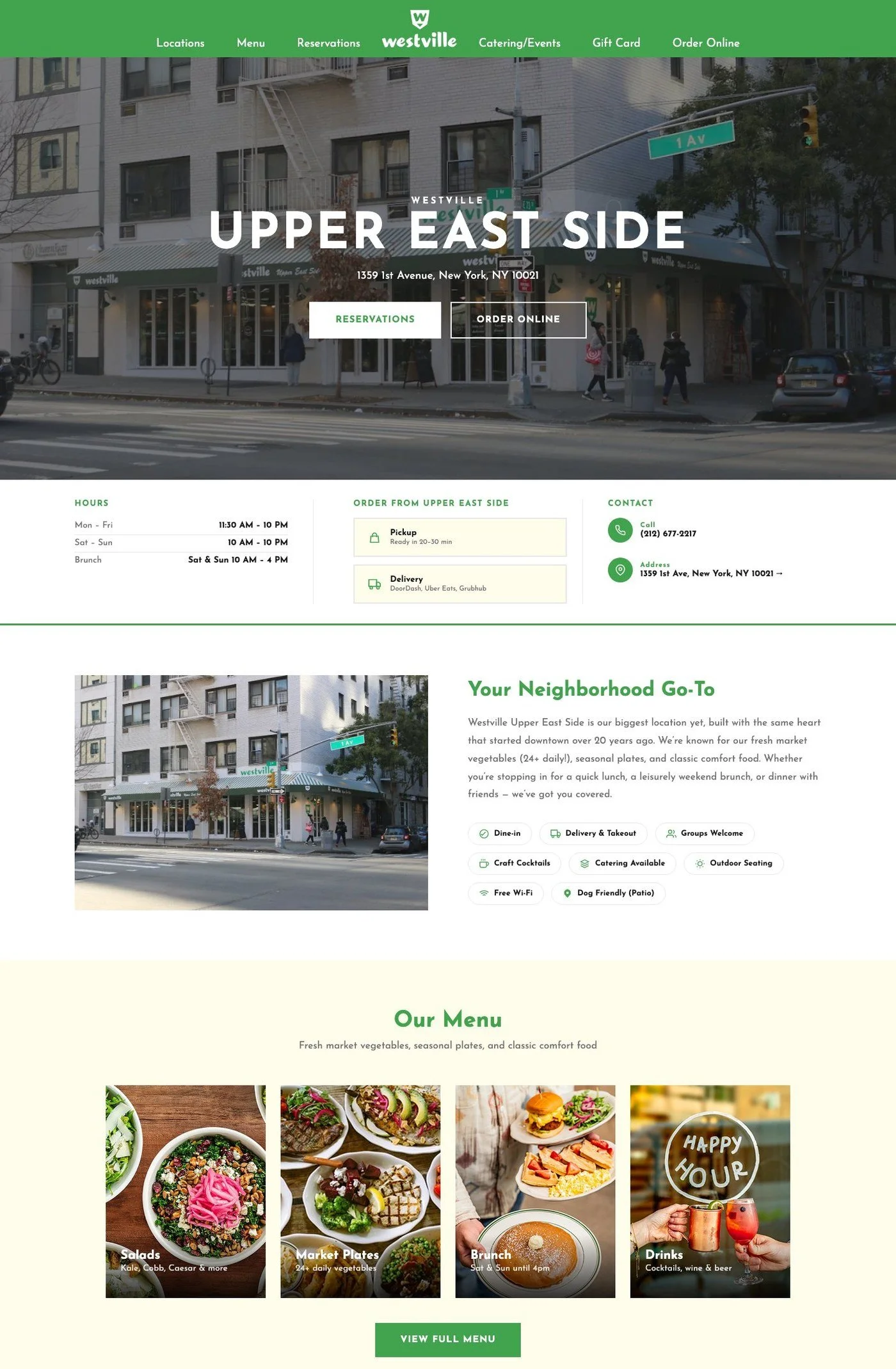 Westville Upper East Side location page