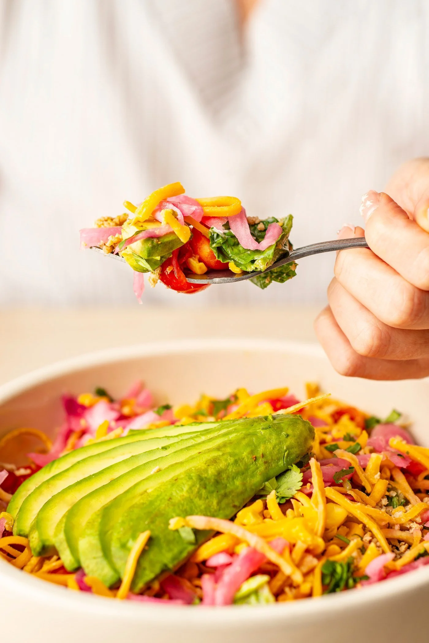 Summer menu salad forkful