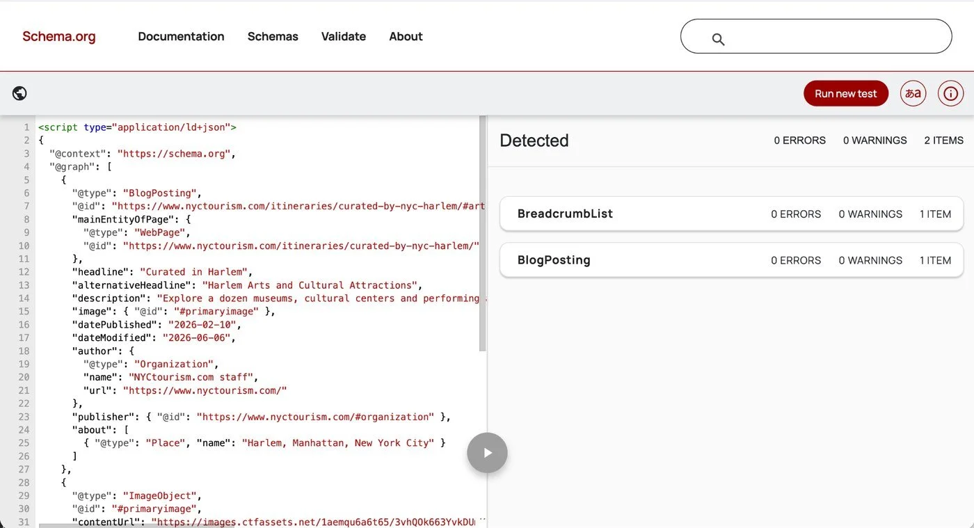Schema Markup Validator: 0 errors, 0 warnings