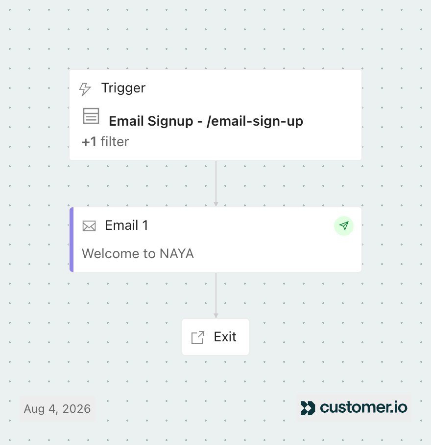 The live Customer.io canvas
