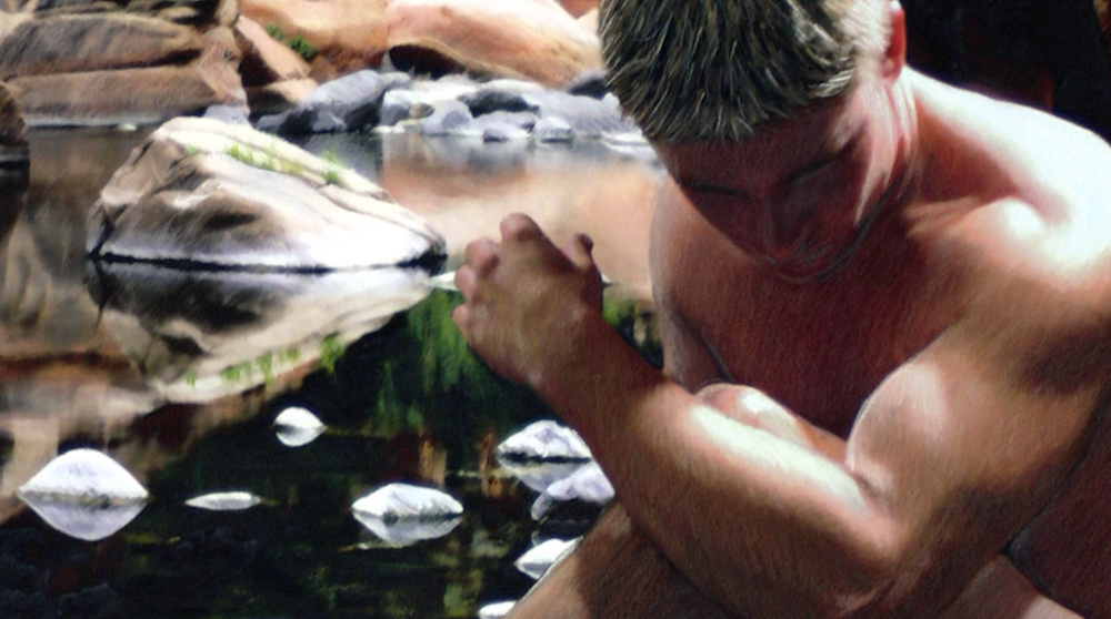 Jeff Spicer pastel study of a figure by a river