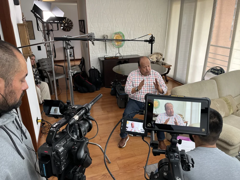 Interview setup with cinema camera and client monitor