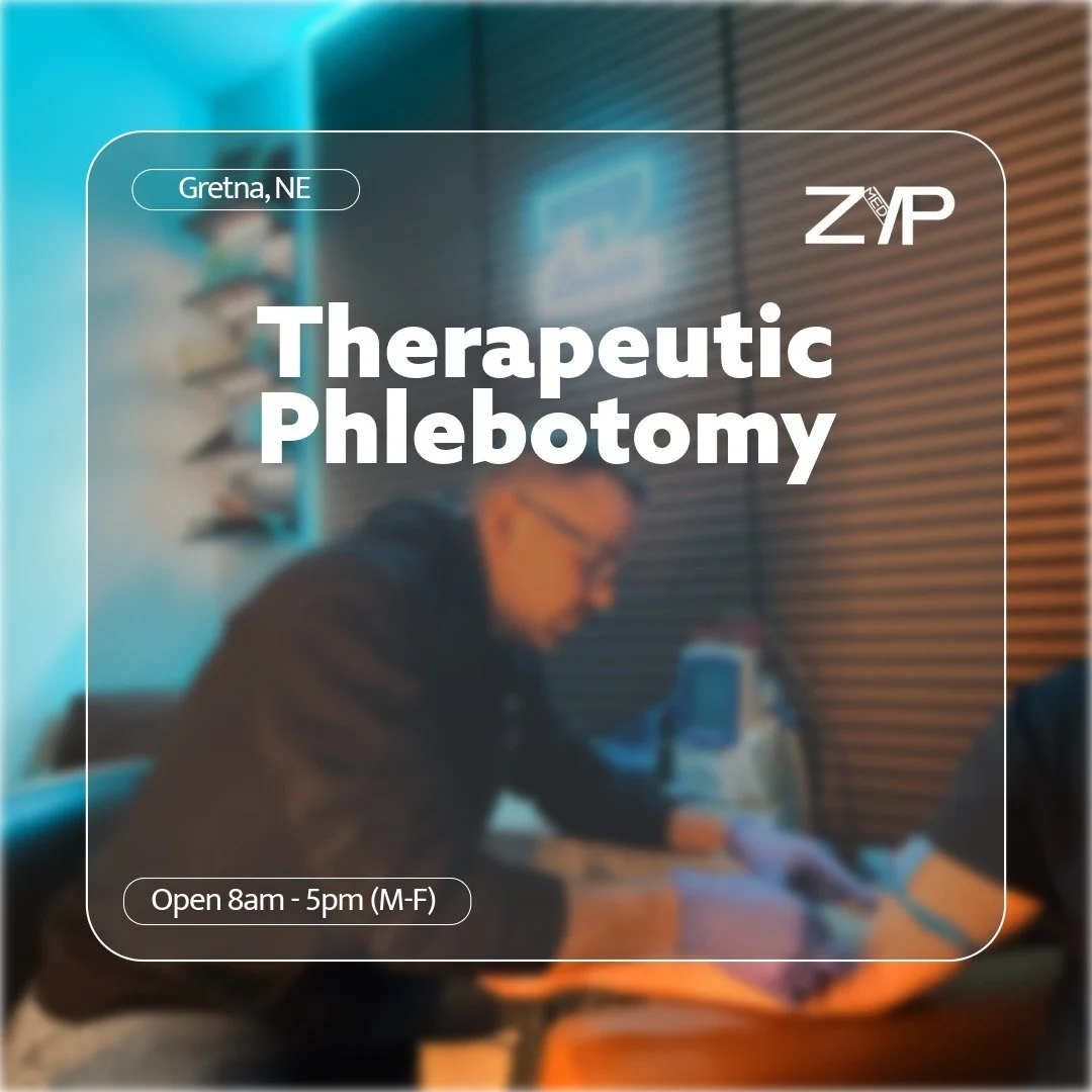 Therapeutic phlebotomy for high hematocrit near Omaha Nebraska — affordable blood removal at ZYP Medical in Gretna for TRT, polycythemia, and erythrocytosis