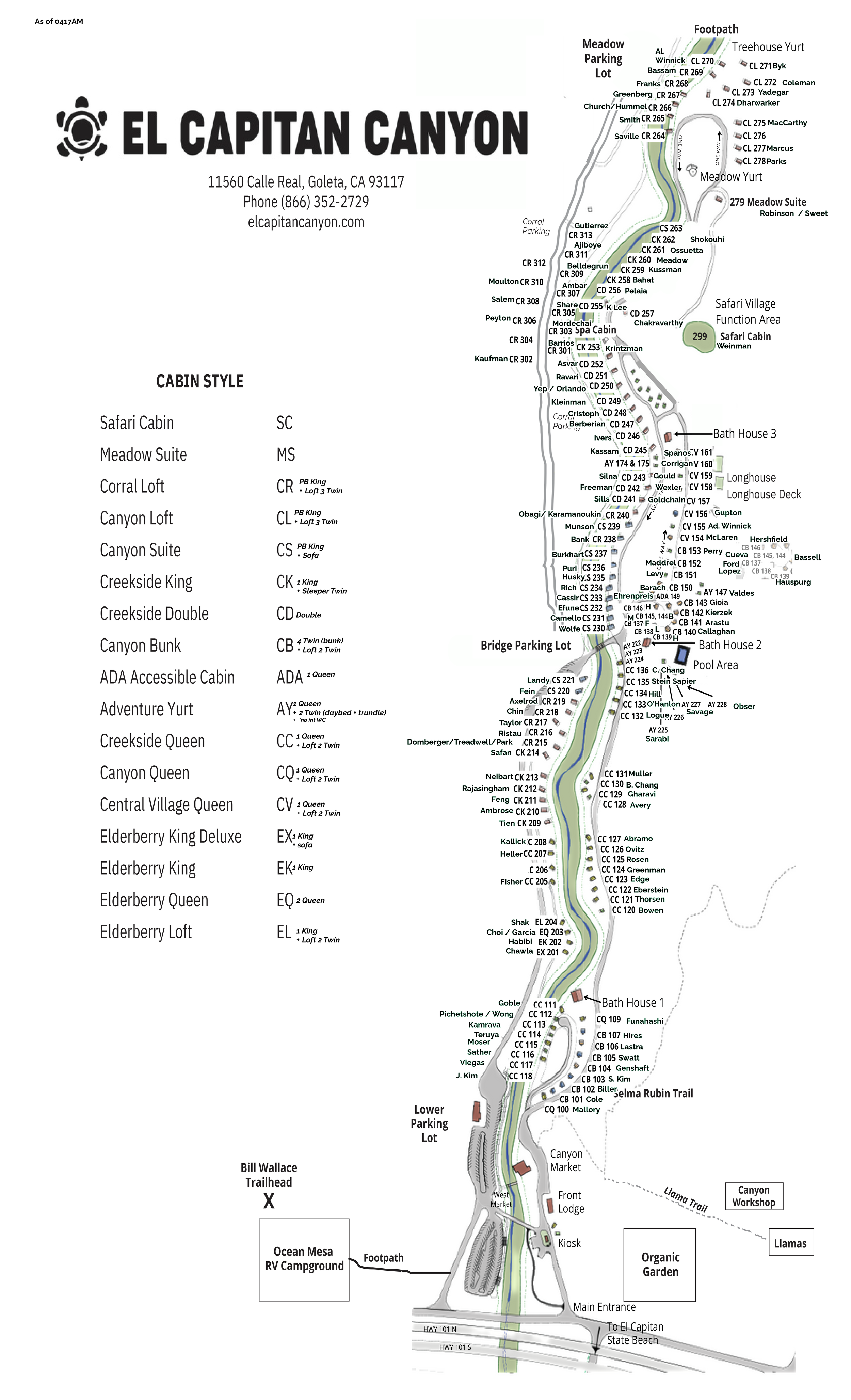 El Capitan Canyon Cabin Map