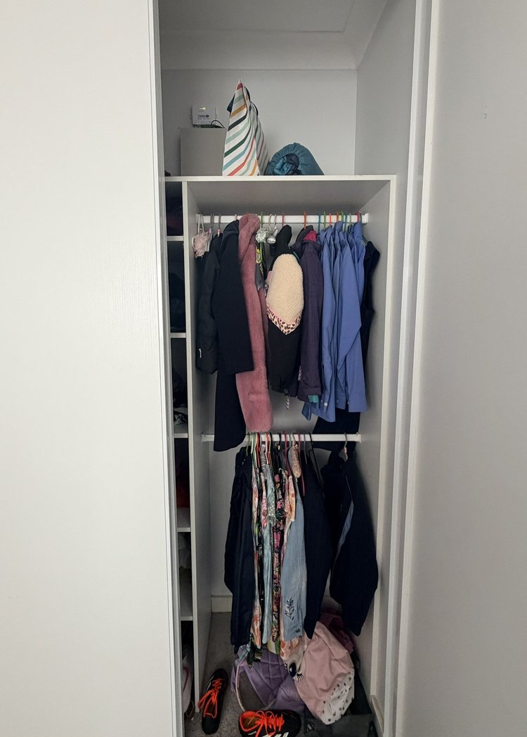 Cluttered wardrobe before home organisation Inner West Sydney