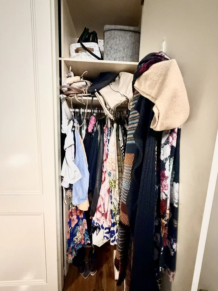 Cluttered wardrobe before home organisation Inner West Sydney